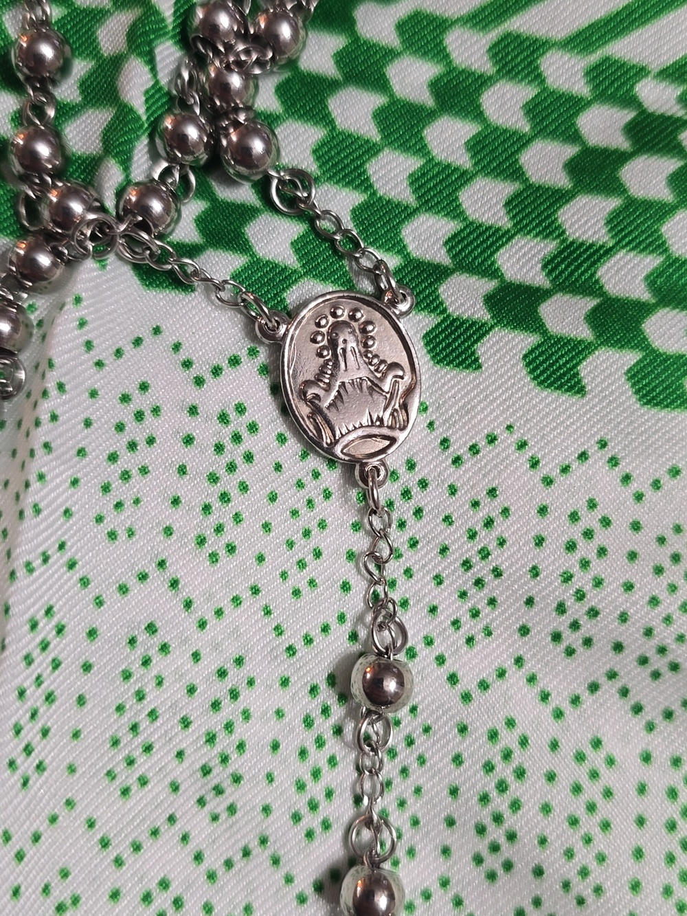 Stainless Steel Rosary Necklace with Cross Pendant - Picture 4 of 7